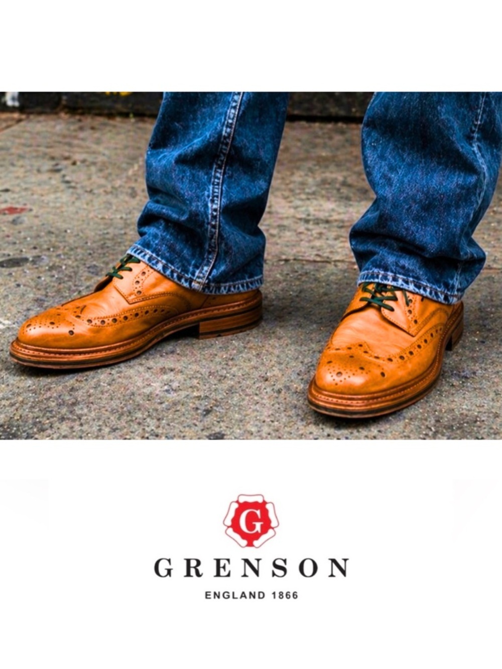 Grenson Archie Brogue Wingtip in Tan size UK 10-1/2 G